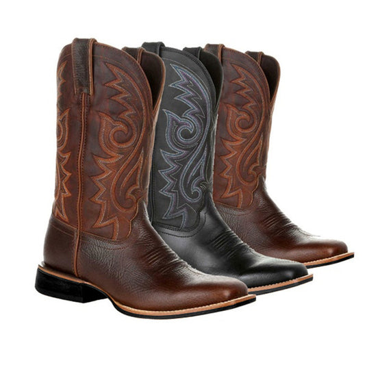 Womens Riveted Western Cowboy Boots Strap Design Versatile Soft Soled Ankle Boots