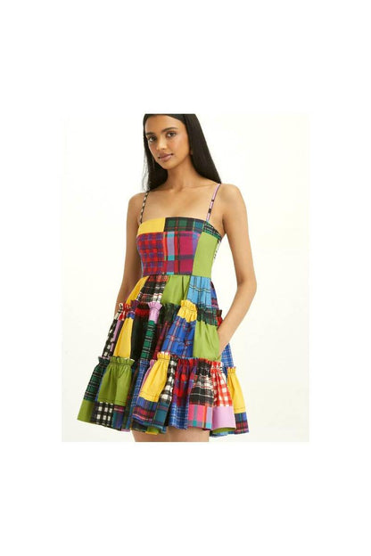 Rainbow Plaid Slip Dress – Colorful Summer Mini Dress for Women