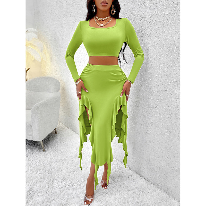 Ruffle Asymmetrical Skirt Two-Piece Outfit Set | Bold Summer Vibes Style 2025