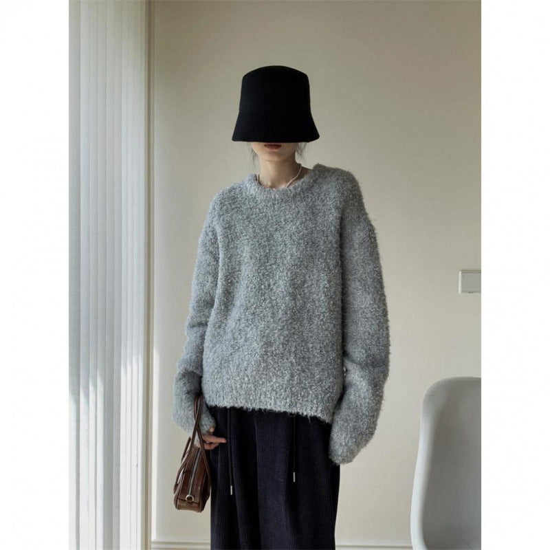 Cozy Vintage Furry Round Neck Pullover Sweater
