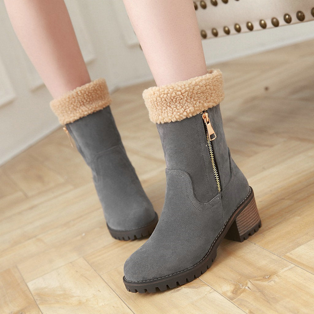 Chic Mid-Heel Winter Snow Boots for Women – Warm Stylish Footwear for Cold Weather