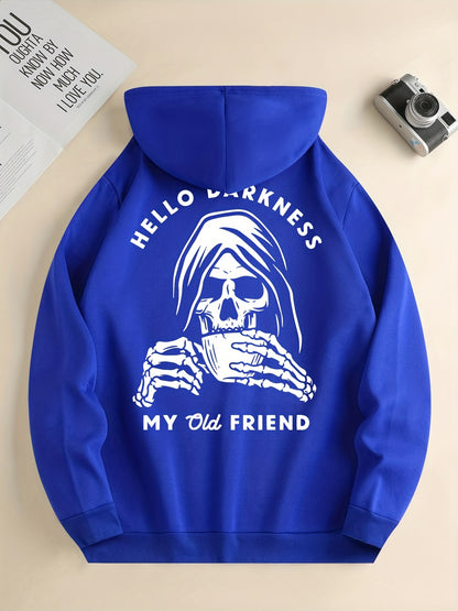 Skeleton Drink & My Old Friend Men’s Hoodie – Cool Graphic Pullover Sweatshirt for Fall/Winter Streetwear