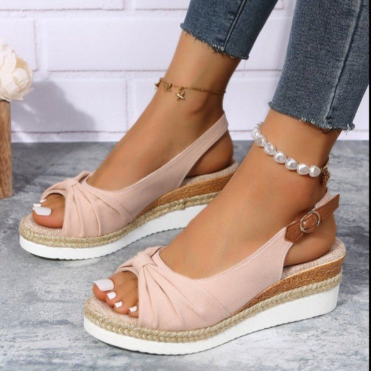 Peep Toe Block Heels Buckle Strap Summer Shoes