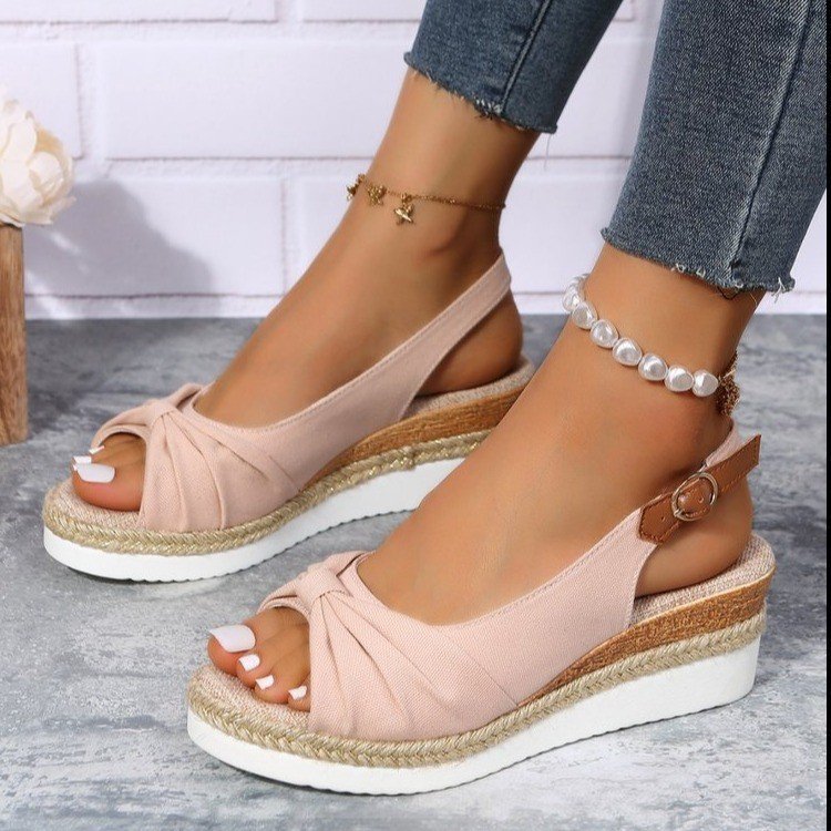 Peep Toe Block Heels Buckle Strap Summer Shoes