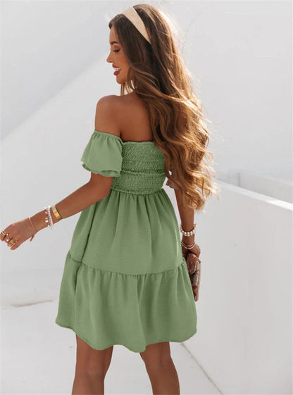 Women Ruffle Down Spaghetti Spring Dress