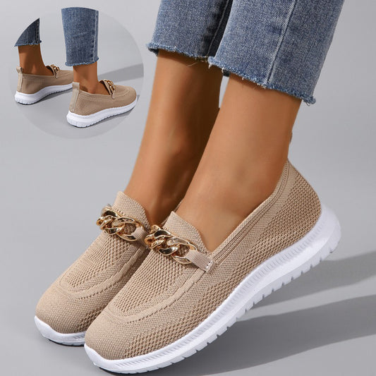 Women’s Lightweight Mesh Sneakers | Breathable Flyknit Flats with Chain Detail