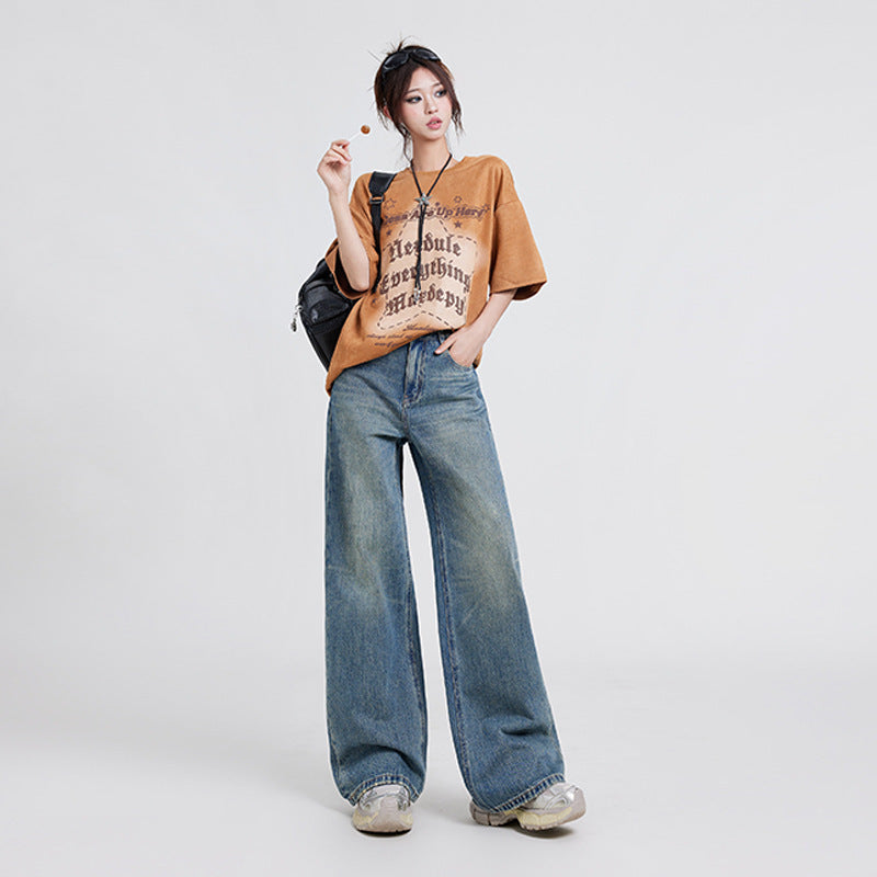 High Waist Baggy Jeans Straight Leg Korean Fashion For Women