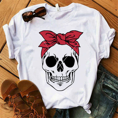 Womens Fashion Versatile Cow Skull Print T Shirt Casual Cute Short Sleeve Tee Summer Graphic Shirt Dress