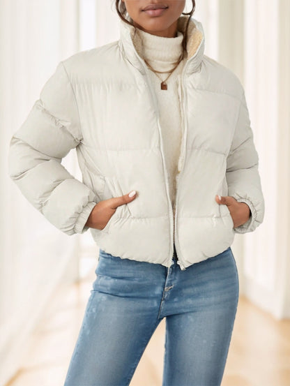 Reversible Hooded Zip Up Puffer Jacket for Women