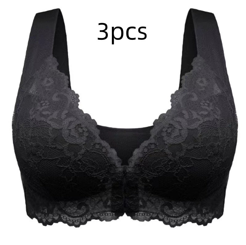 Wire Free Flower Design Button Closure Push Up Bras