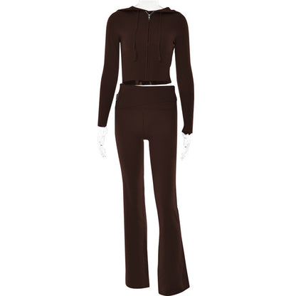Womens Spring Style Zipper Hooded High Waist Jumpsuits