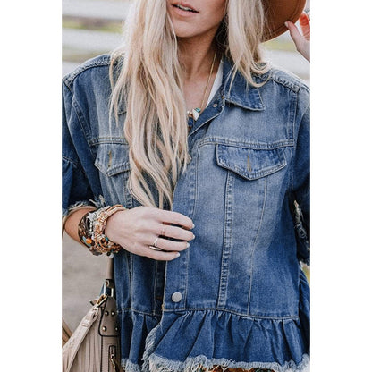 Casual Spring Autumn Blue Denim Coats
