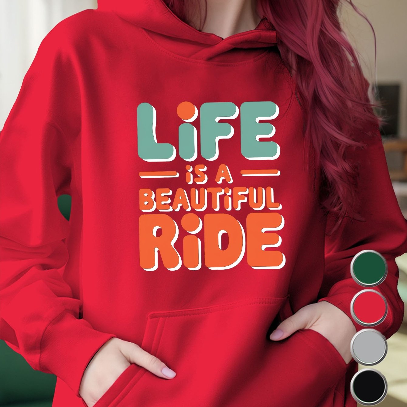 Life Is Beautiful Ride Women’s Hoodie – Cozy Graphic Pullover Sweatshirt for Casual Fall/Winter Style