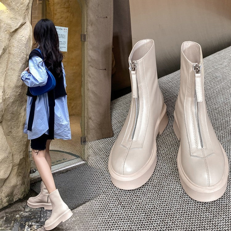 Womens Ankle Zipper Genuine Leather Non Slip Winter Shoes