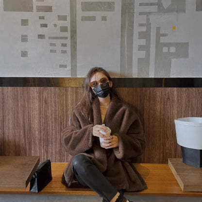 Single Breasted V Neck Loose Style Coats For Women