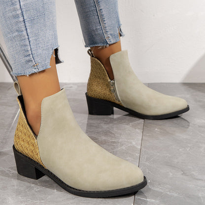 Casual Elegant Slip On Square Heel Women Ankle Boots
