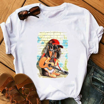 Women’s Oversized Puppy Print T-Shirt – Casual Dog Graphic Loose Fit Tee