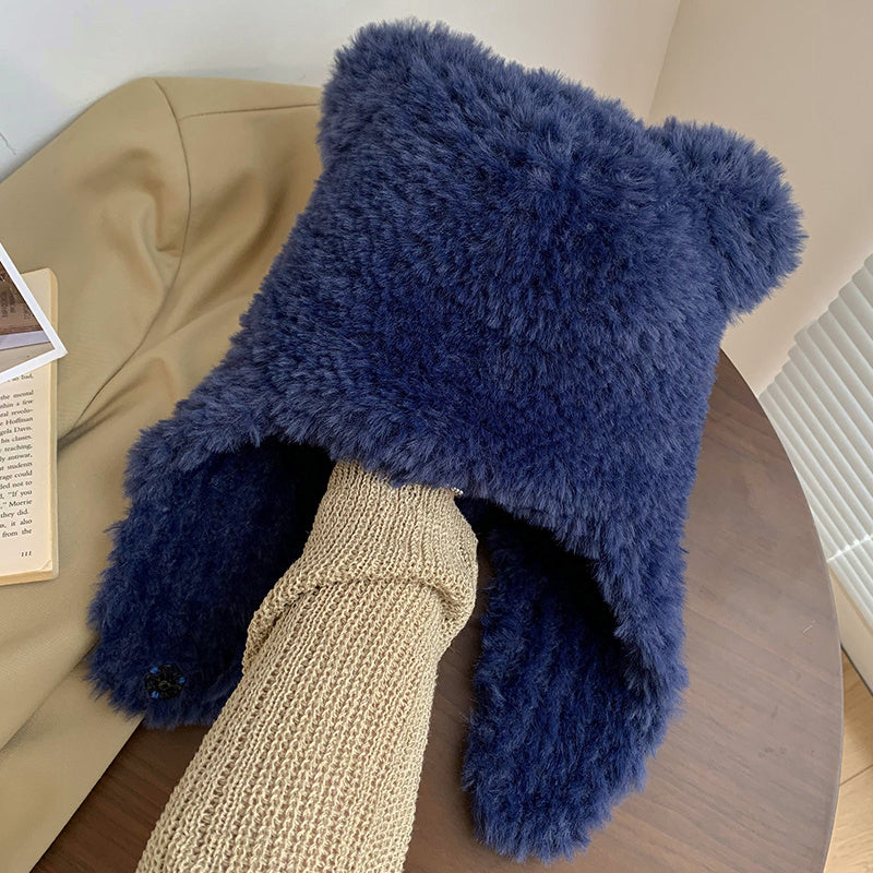 Cute Cartoon Bear Designed Women Ear Protection Thick Hat