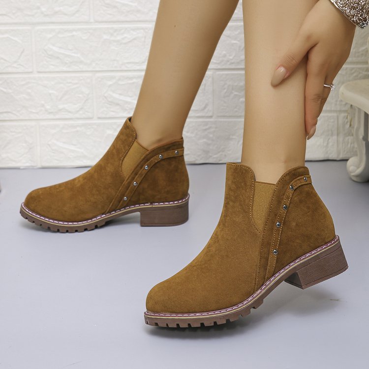Short Retro Frosted Suede Boots | Casual Round Toe Low Heel Ankle Boots for Women