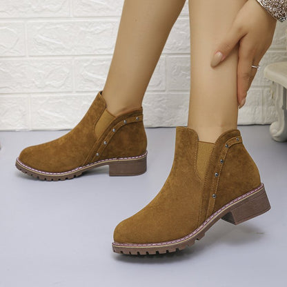 Short Retro Frosted Suede Boots | Casual Round Toe Low Heel Ankle Boots for Women