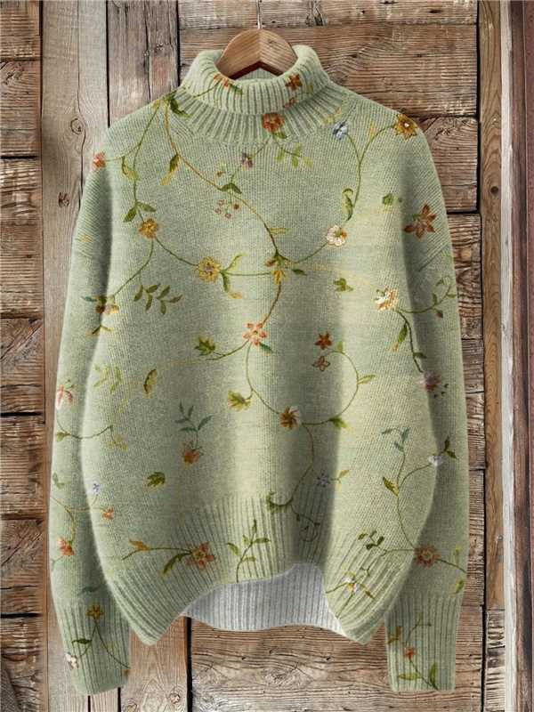 Women’s Christmas Turtleneck Sweater – Festive Printed Loose Pullover Holiday Knit