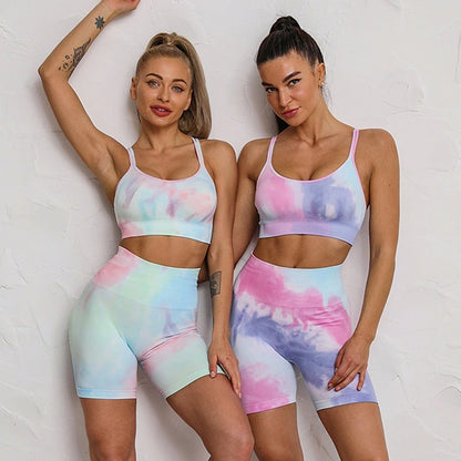 Tie-Dye Seamless Two-Piece Activewear Outfit Set | Vibrant Style 2025 Aesthetic
