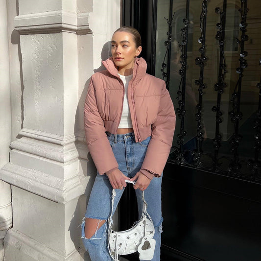 Women's Stand Collar Thickened Short Padded Puffer Jackets – Coats Outfits Women & Cozy Winter Style