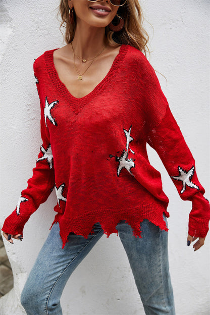 High Collar Bat Sleeve Knit Women's Autumn & Winter European-Style Red Sweater
