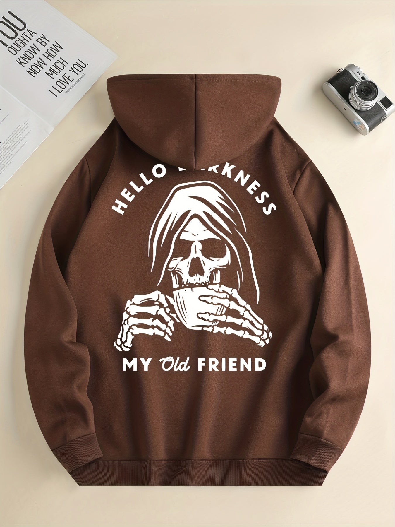 Skeleton Drink & My Old Friend Men’s Hoodie – Cool Graphic Pullover Sweatshirt for Fall/Winter Streetwear