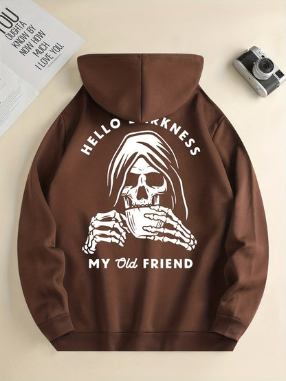 Skeleton Drink & My Old Friend Men’s Hoodie – Cool Graphic Pullover Sweatshirt for Fall/Winter Streetwear