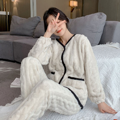 Thick Warm Winter Flannel Pajama Sets For Women