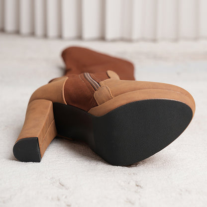 Elastic Suede Over-the-Knee Boots for Women | Square Heel High Shaft Winter Fashion Boots