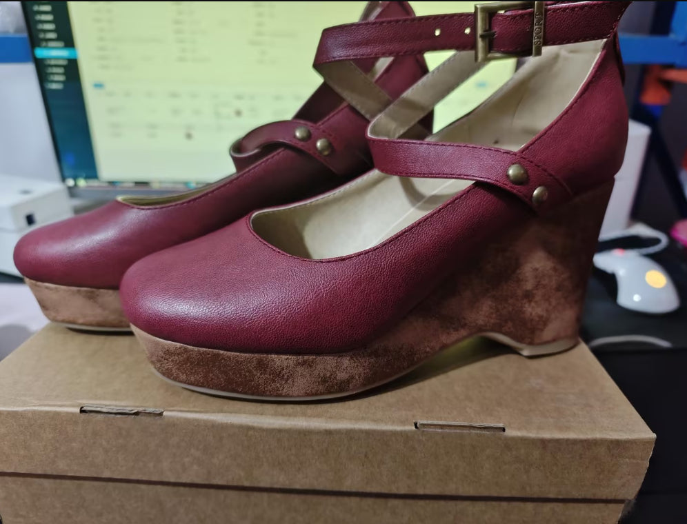 Wedge Sandals For Women Fish Mouth Open Toe Buckle Strap High Heel Shoes Golden Ankle Strap Pu Sandals