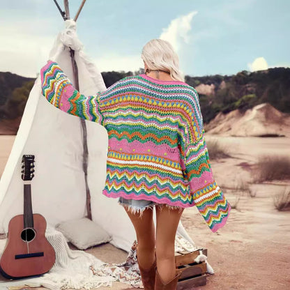 Women’s Geometric Knit Pullover – Thin Polyester Top