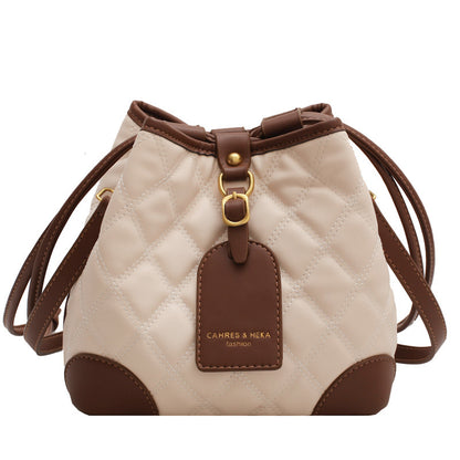 Korean-Inspired Rhombus Pattern PU Bucket Bag Small Handbag