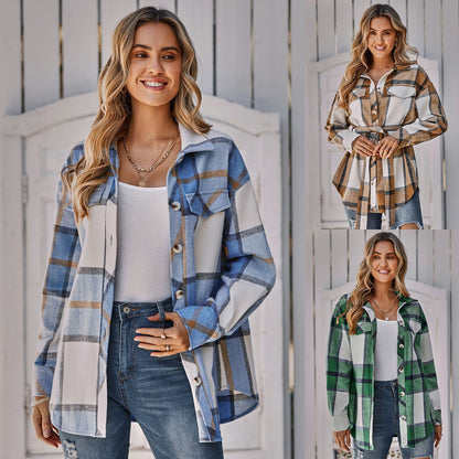 Women's Single-Breasted Plaid Coat – Coats Outfits Women & Casual Japanese Korean Style