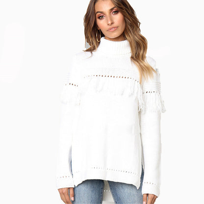 Woman wearing a white blouse with ruffled sleeves on a white background