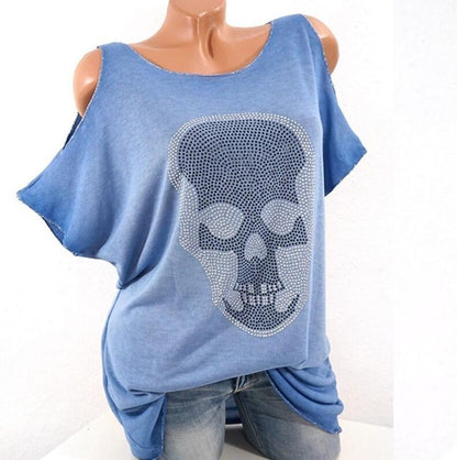 Edgy Skull Print Graphic Tee for Women – Urban Street Style Cotton T-Shirt