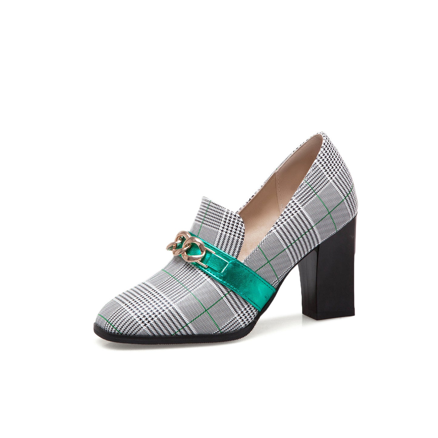 Women’s Metal-Decorative Single Shoes | Color-Block Square Toe Pumps