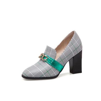 Women’s Metal-Decorative Single Shoes | Color-Block Square Toe Pumps