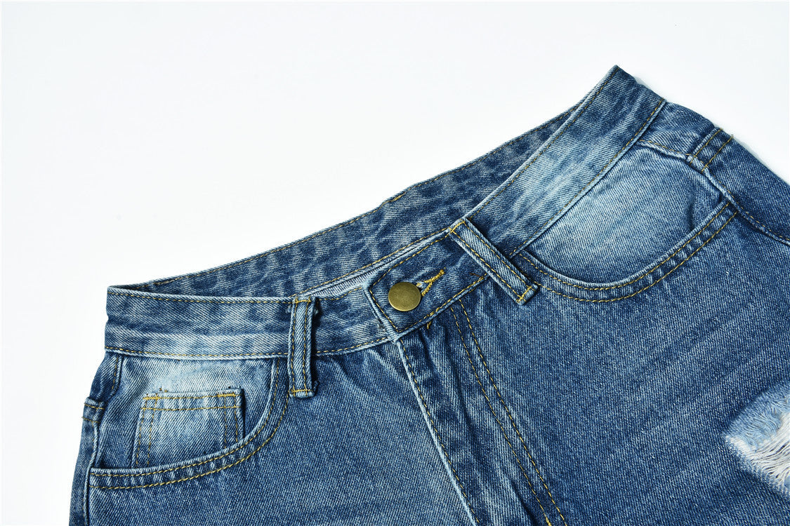 Distressed Ripped Mid-Rise Pencil Jeans – Slim Fit Denim for Women