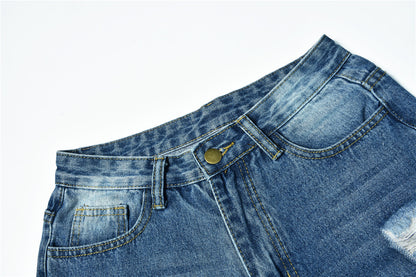 Distressed Ripped Mid-Rise Pencil Jeans – Slim Fit Denim for Women