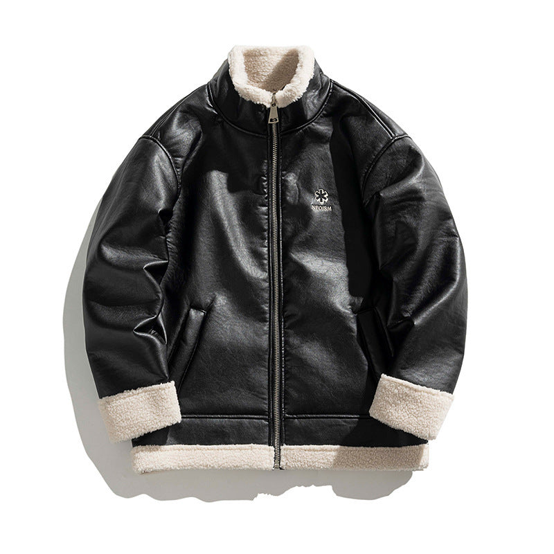 Lambswool-Lined PU Leather Bomber Jackets – Women Winter Street Style Outfits