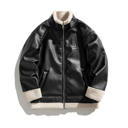 Lambswool-Lined PU Leather Bomber Jackets – Women Winter Street Style Outfits