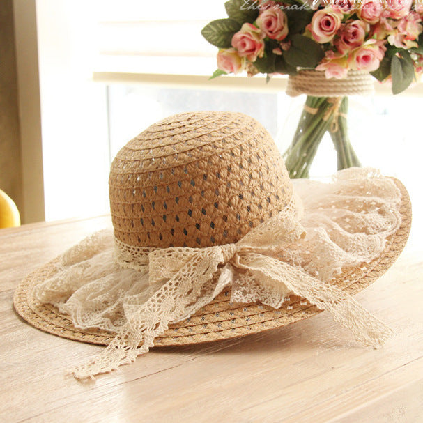 Summer Beach Style Bucket Folding Flower Pattern Straw Hat For Women