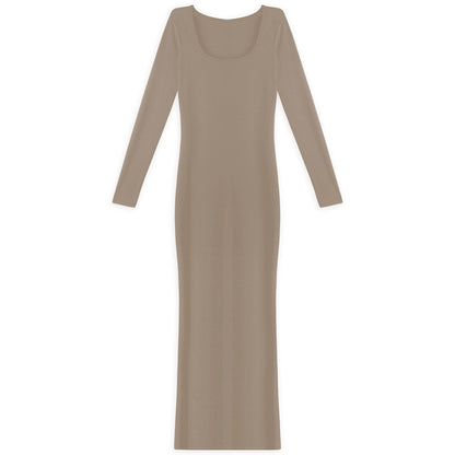 Elegant Long Sleeve Ribbed Mock Neck Solid Dress