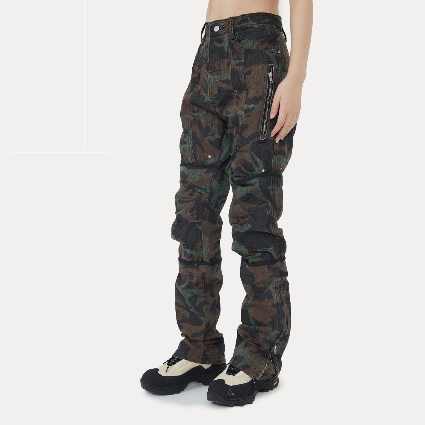 Retro Camouflage Street Trousers – Mid-Waist Straight-Leg Cargo Pants