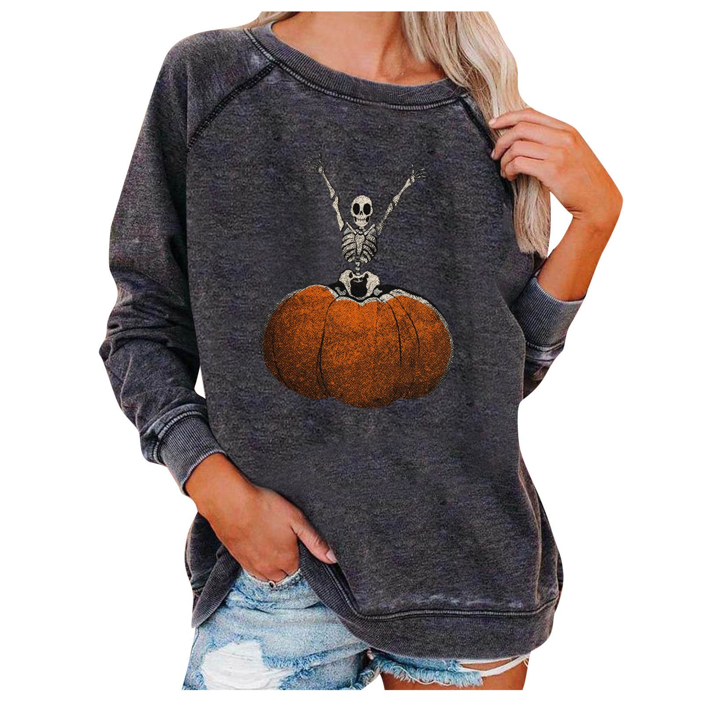 Halloween Graphic Sweatshirt for Women – Loose Casual Printed Pullover Top