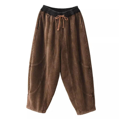Loose Stitching & Brushed Warm Corduroy Trousers – Full-Length Winter Pants