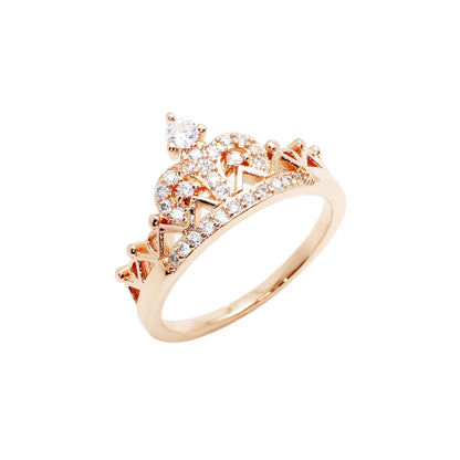 European-Style Crown Ring – Copper Jewelry with Zircon Stones, Regal Statement Accessory